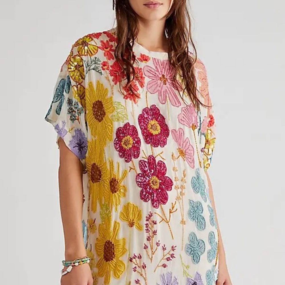 Free People Jewel Mini Dress Ivory Combo